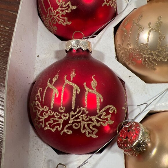 Vintage Time 16-Count Glass Christmas Ornaments Red Gold Green Glitter Candle De - Picture 3 of 4